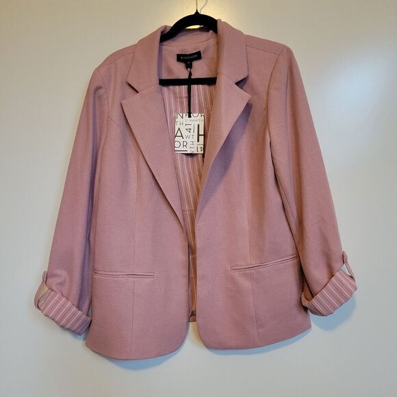 $128 NEW XXL 41 HAWTHORNE ROLL TAB 3/4 SLEEVE DUSTY PINK STRETCH KNIT BLAZER NWT - Picture 1 of 7